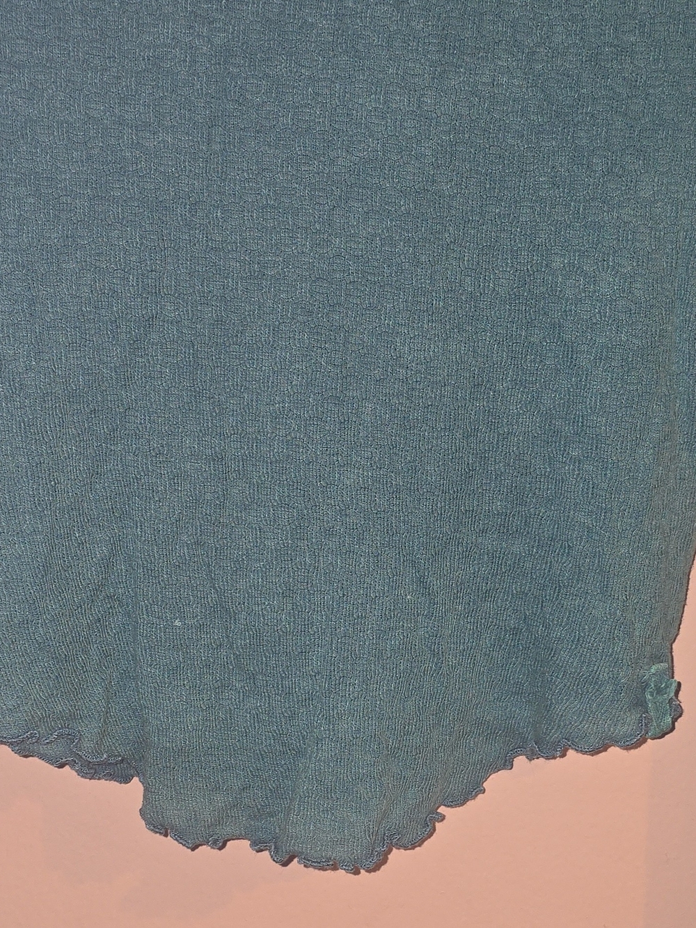 NWT-We The Free Teal Solid Rib Knit Ruffle Mock Neck Long Sleeve Layering Top L - Picture 8 of 10